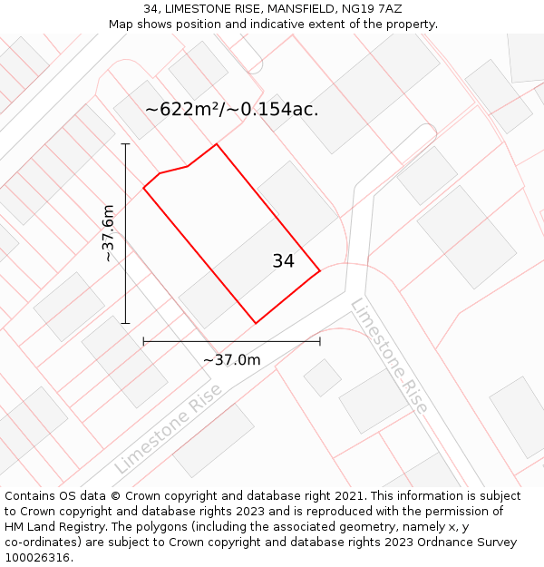 34, LIMESTONE RISE, MANSFIELD, NG19 7AZ: Plot and title map