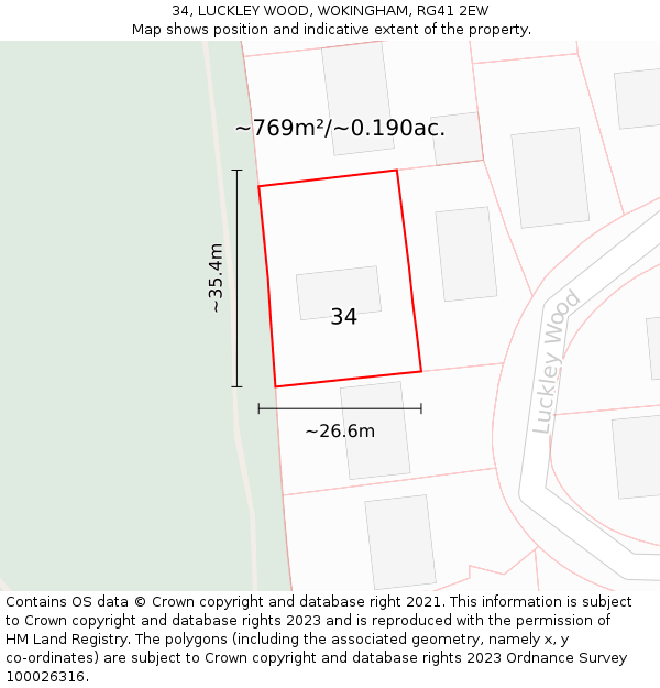 34, LUCKLEY WOOD, WOKINGHAM, RG41 2EW: Plot and title map