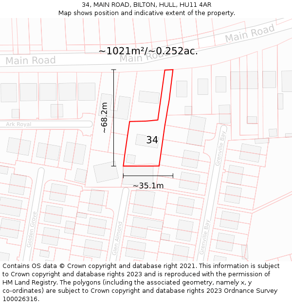 34, MAIN ROAD, BILTON, HULL, HU11 4AR: Plot and title map