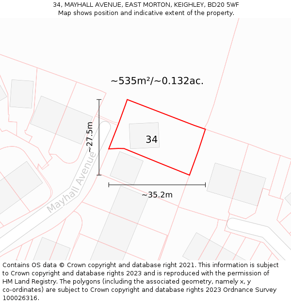 34, MAYHALL AVENUE, EAST MORTON, KEIGHLEY, BD20 5WF: Plot and title map