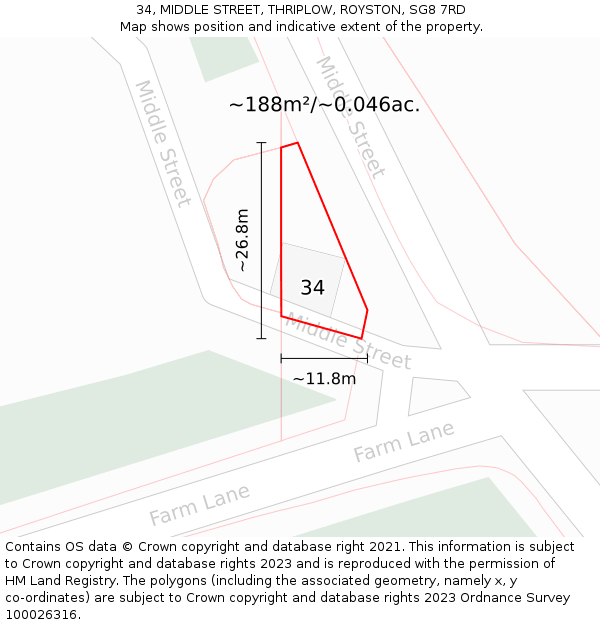 34, MIDDLE STREET, THRIPLOW, ROYSTON, SG8 7RD: Plot and title map