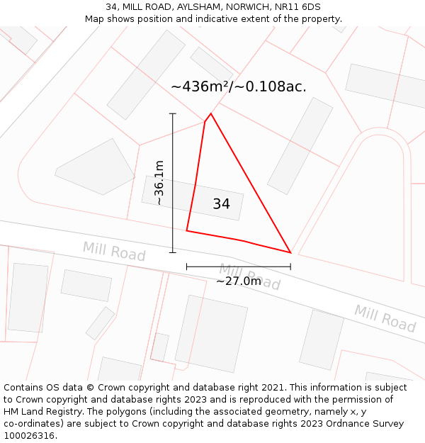 34, MILL ROAD, AYLSHAM, NORWICH, NR11 6DS: Plot and title map