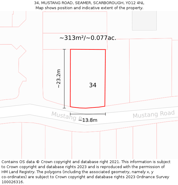 34, MUSTANG ROAD, SEAMER, SCARBOROUGH, YO12 4NL: Plot and title map