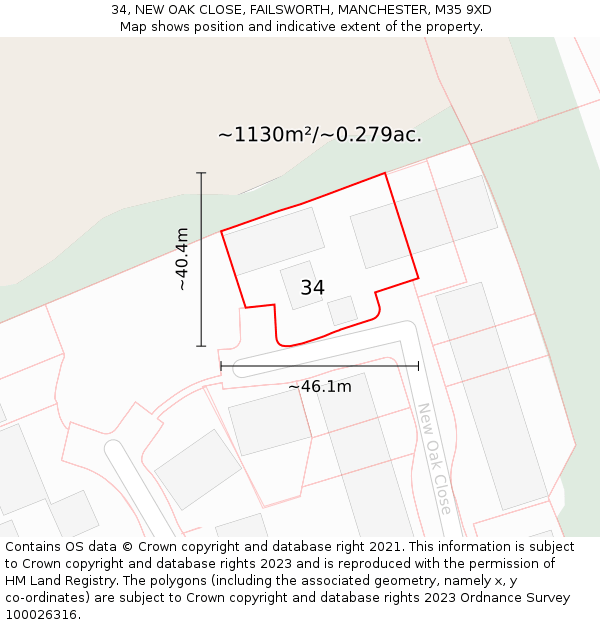 34, NEW OAK CLOSE, FAILSWORTH, MANCHESTER, M35 9XD: Plot and title map