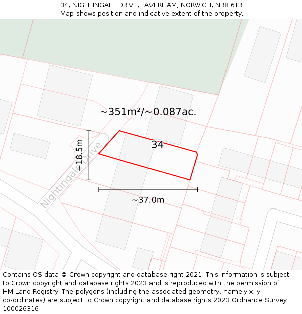 34, NIGHTINGALE DRIVE, TAVERHAM, NORWICH, NR8 6TR: Plot and title map