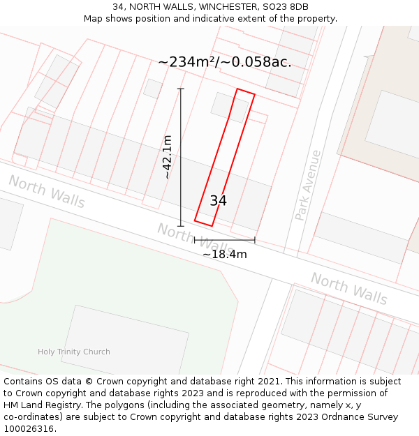 34, NORTH WALLS, WINCHESTER, SO23 8DB: Plot and title map