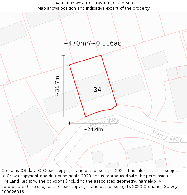 34, PERRY WAY, LIGHTWATER, GU18 5LB: Plot and title map