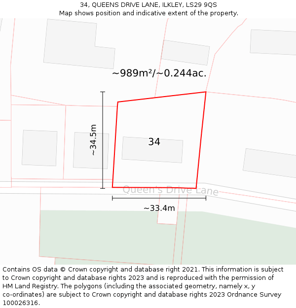 34, QUEENS DRIVE LANE, ILKLEY, LS29 9QS: Plot and title map