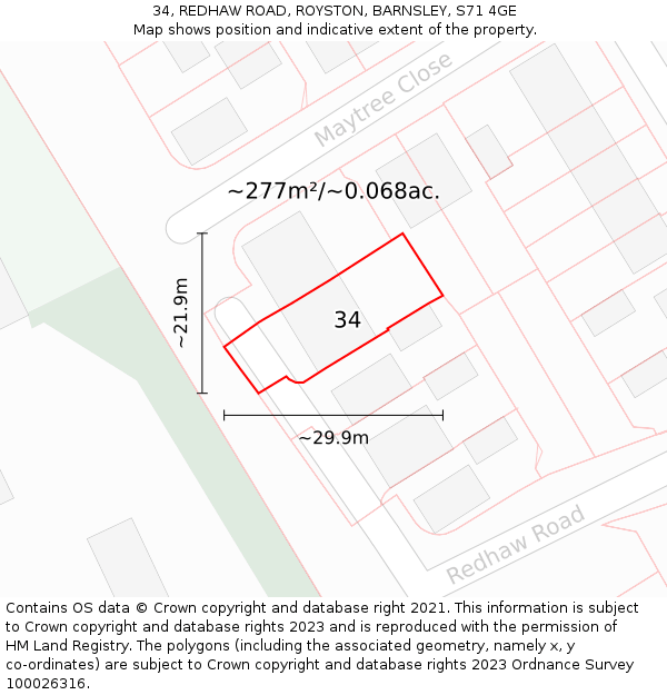 34, REDHAW ROAD, ROYSTON, BARNSLEY, S71 4GE: Plot and title map