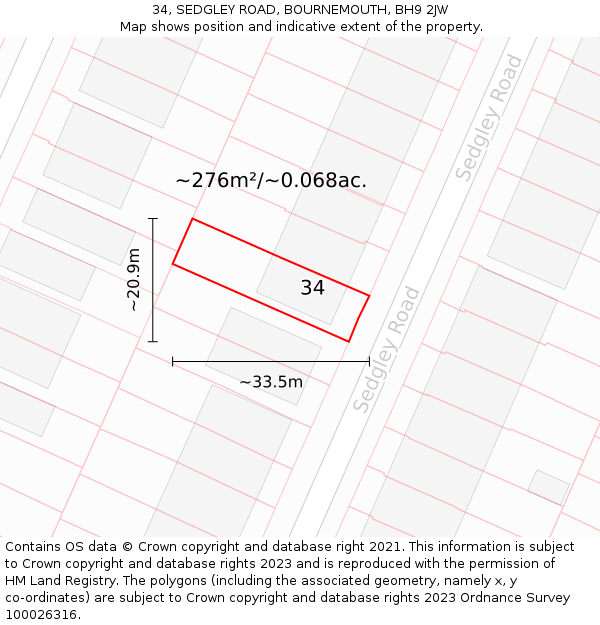 34, SEDGLEY ROAD, BOURNEMOUTH, BH9 2JW: Plot and title map