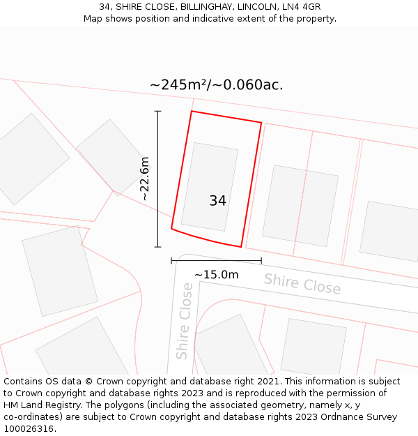 34, SHIRE CLOSE, BILLINGHAY, LINCOLN, LN4 4GR: Plot and title map