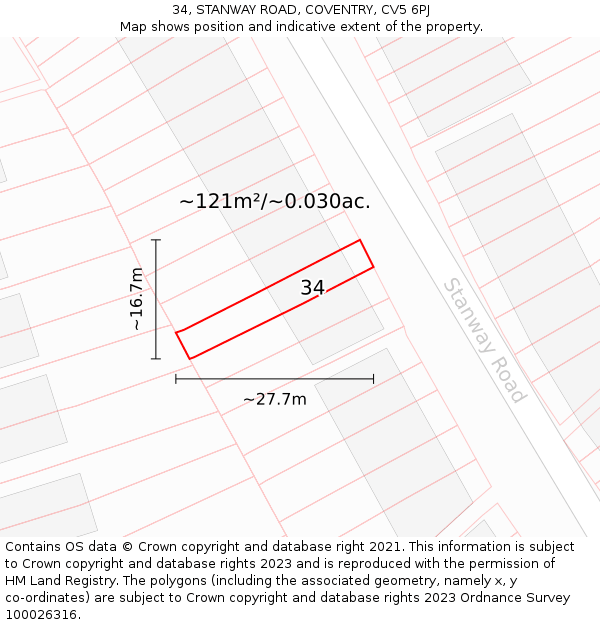 34, STANWAY ROAD, COVENTRY, CV5 6PJ: Plot and title map