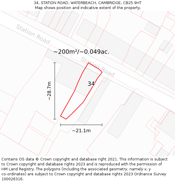 34, STATION ROAD, WATERBEACH, CAMBRIDGE, CB25 9HT: Plot and title map