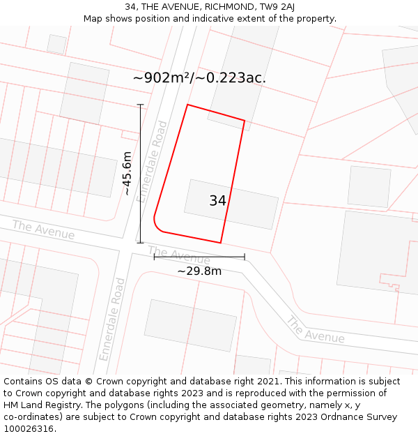 34, THE AVENUE, RICHMOND, TW9 2AJ: Plot and title map