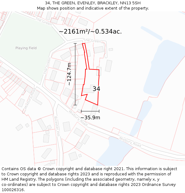 34, THE GREEN, EVENLEY, BRACKLEY, NN13 5SH: Plot and title map