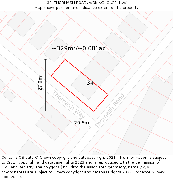 34, THORNASH ROAD, WOKING, GU21 4UW: Plot and title map