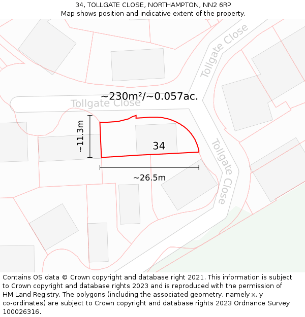 34, TOLLGATE CLOSE, NORTHAMPTON, NN2 6RP: Plot and title map