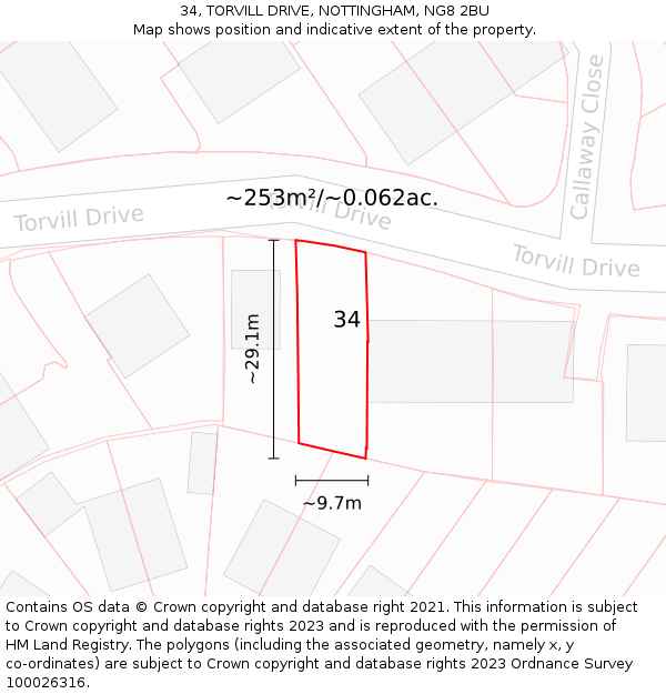 34, TORVILL DRIVE, NOTTINGHAM, NG8 2BU: Plot and title map