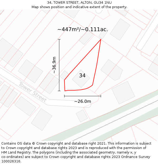 34, TOWER STREET, ALTON, GU34 1NU: Plot and title map