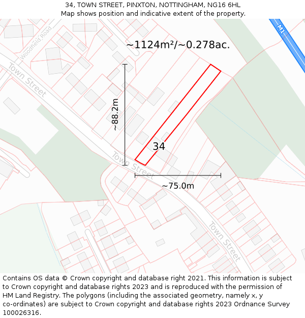 34, TOWN STREET, PINXTON, NOTTINGHAM, NG16 6HL: Plot and title map