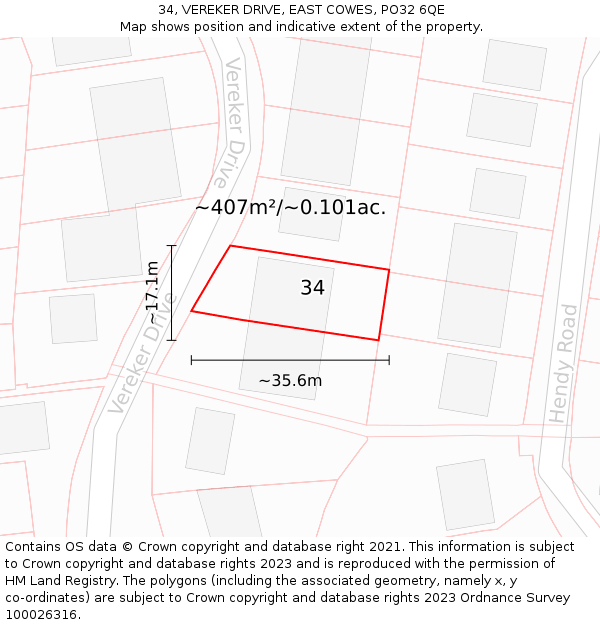 34, VEREKER DRIVE, EAST COWES, PO32 6QE: Plot and title map