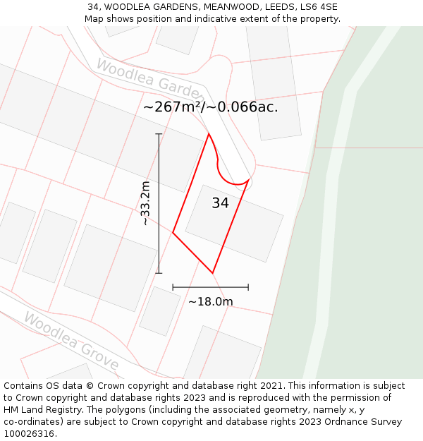 34, WOODLEA GARDENS, MEANWOOD, LEEDS, LS6 4SE: Plot and title map