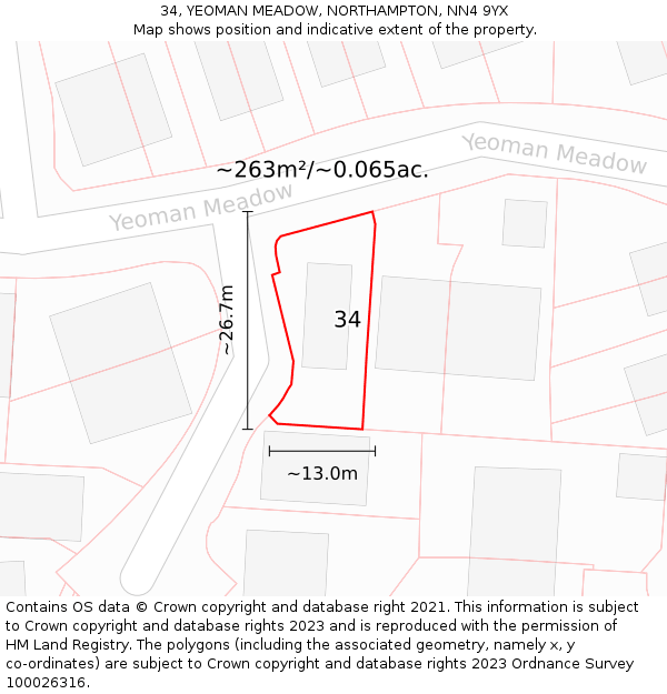 34, YEOMAN MEADOW, NORTHAMPTON, NN4 9YX: Plot and title map