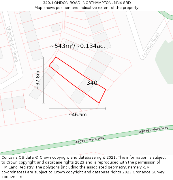 340, LONDON ROAD, NORTHAMPTON, NN4 8BD: Plot and title map