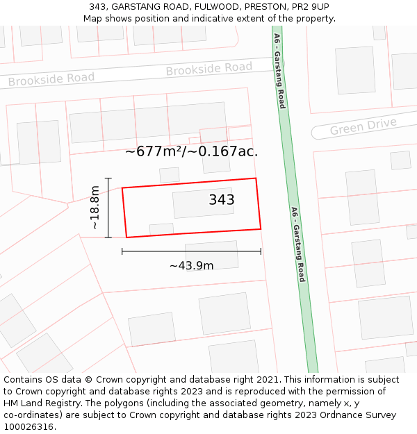 343, GARSTANG ROAD, FULWOOD, PRESTON, PR2 9UP: Plot and title map