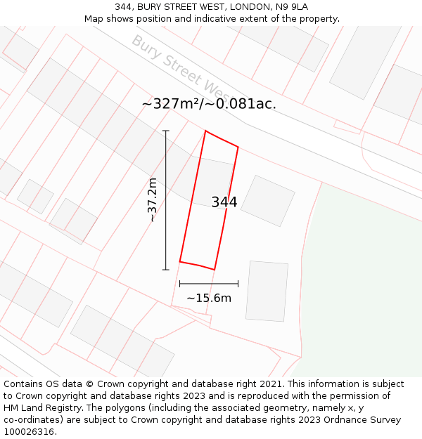 344, BURY STREET WEST, LONDON, N9 9LA: Plot and title map