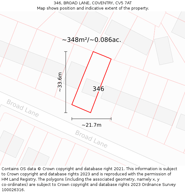 346, BROAD LANE, COVENTRY, CV5 7AT: Plot and title map