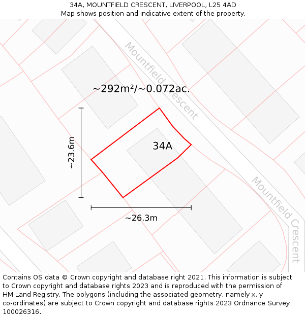 34A, MOUNTFIELD CRESCENT, LIVERPOOL, L25 4AD: Plot and title map