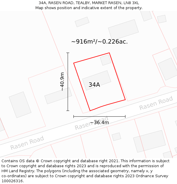 34A, RASEN ROAD, TEALBY, MARKET RASEN, LN8 3XL: Plot and title map