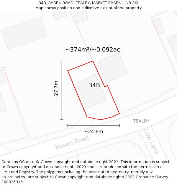 34B, RASEN ROAD, TEALBY, MARKET RASEN, LN8 3XL: Plot and title map