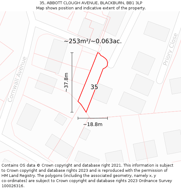 35, ABBOTT CLOUGH AVENUE, BLACKBURN, BB1 3LP: Plot and title map