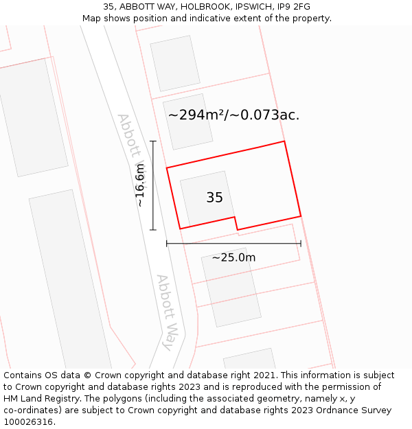 35, ABBOTT WAY, HOLBROOK, IPSWICH, IP9 2FG: Plot and title map