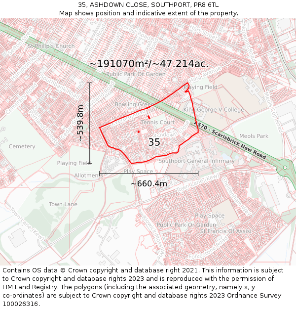 35, ASHDOWN CLOSE, SOUTHPORT, PR8 6TL: Plot and title map