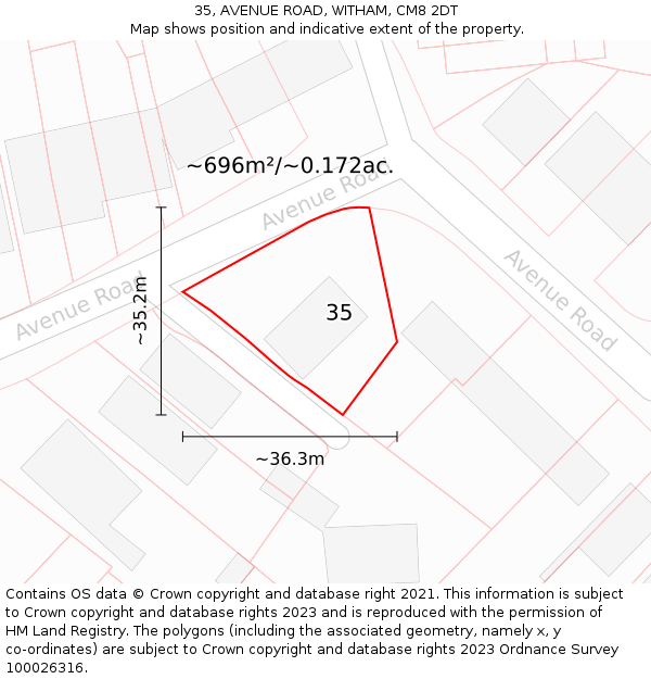 35, AVENUE ROAD, WITHAM, CM8 2DT: Plot and title map