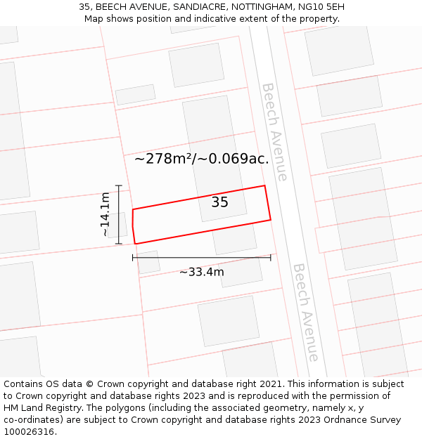 35, BEECH AVENUE, SANDIACRE, NOTTINGHAM, NG10 5EH: Plot and title map