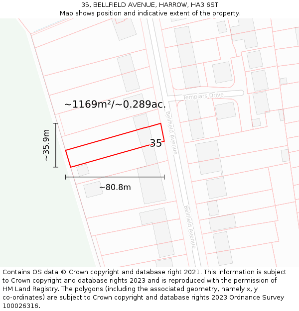 35, BELLFIELD AVENUE, HARROW, HA3 6ST: Plot and title map