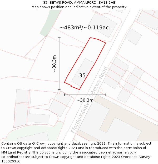 35, BETWS ROAD, AMMANFORD, SA18 2HE: Plot and title map