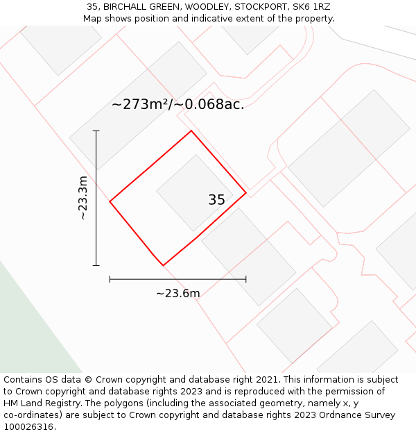 35, BIRCHALL GREEN, WOODLEY, STOCKPORT, SK6 1RZ: Plot and title map