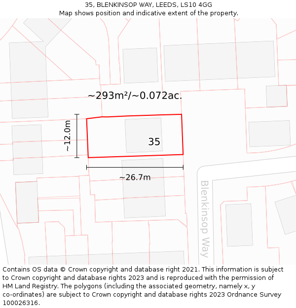 35, BLENKINSOP WAY, LEEDS, LS10 4GG: Plot and title map