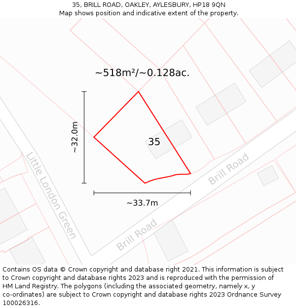 35, BRILL ROAD, OAKLEY, AYLESBURY, HP18 9QN: Plot and title map