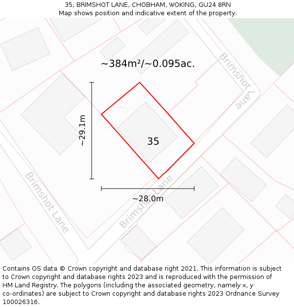 35, BRIMSHOT LANE, CHOBHAM, WOKING, GU24 8RN: Plot and title map