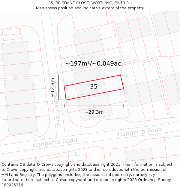 35, BRISBANE CLOSE, WORTHING, BN13 3HJ: Plot and title map