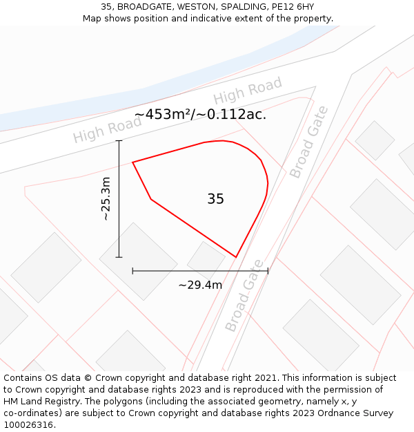 35, BROADGATE, WESTON, SPALDING, PE12 6HY: Plot and title map