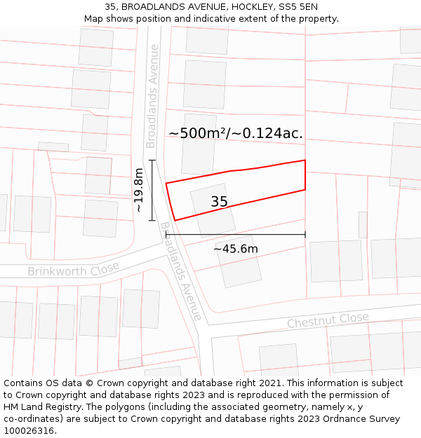 35, BROADLANDS AVENUE, HOCKLEY, SS5 5EN: Plot and title map