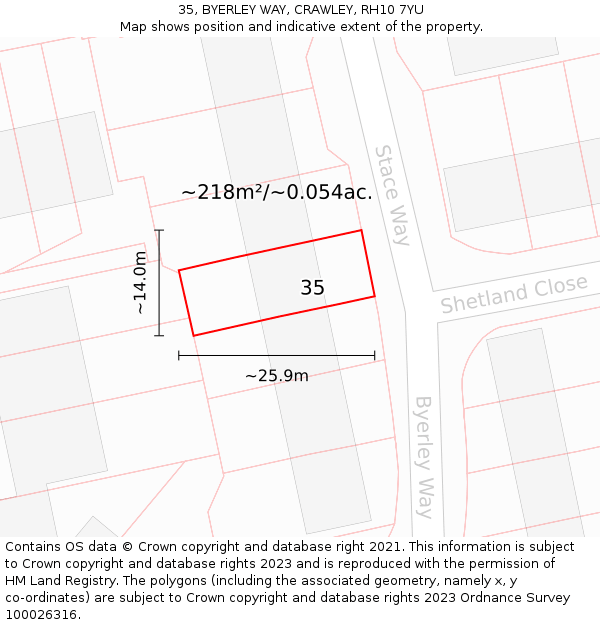 35, BYERLEY WAY, CRAWLEY, RH10 7YU: Plot and title map