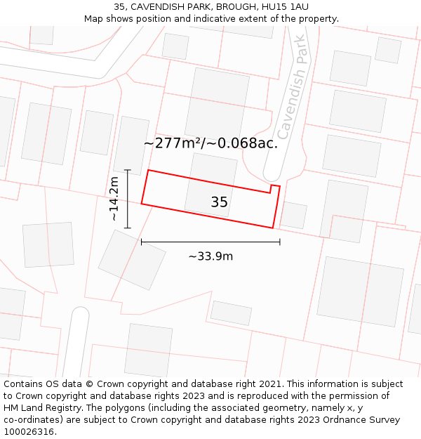 35, CAVENDISH PARK, BROUGH, HU15 1AU: Plot and title map